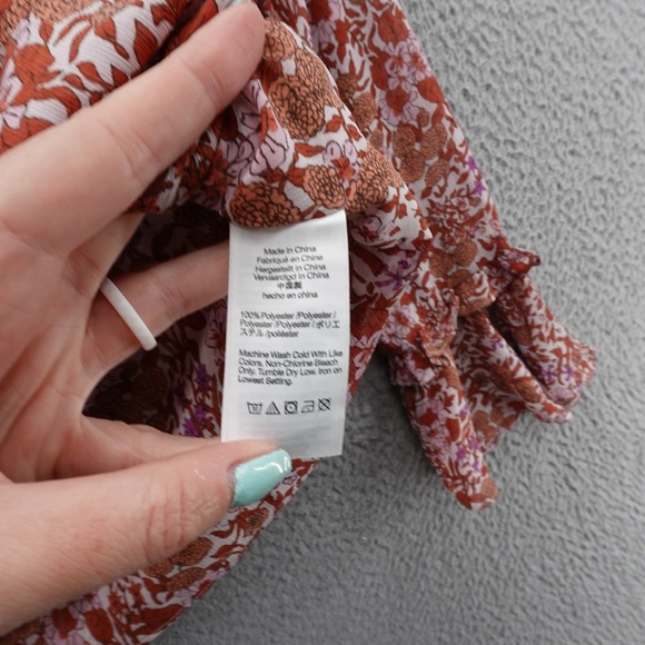 J CREW Ruffle Crinkle Chiffon Floral Print Top Small Orange Purple Womens Ruffle - Picture 10 of 12